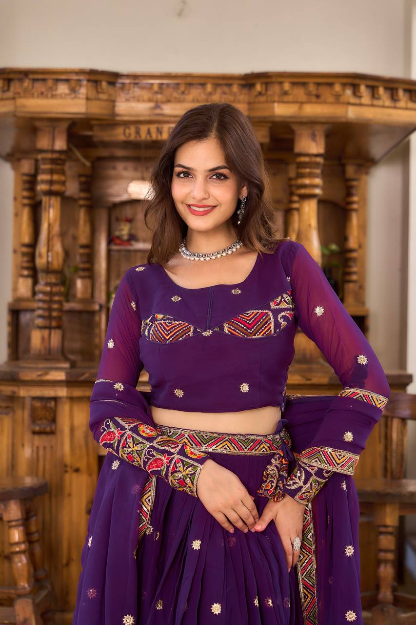 Elegant Faux Georgette Lehenga Choli with Heavy Sequin & Thread Embroidery