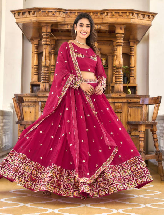 Elegant Faux Georgette Lehenga Choli with Heavy Sequin & Thread Embroidery