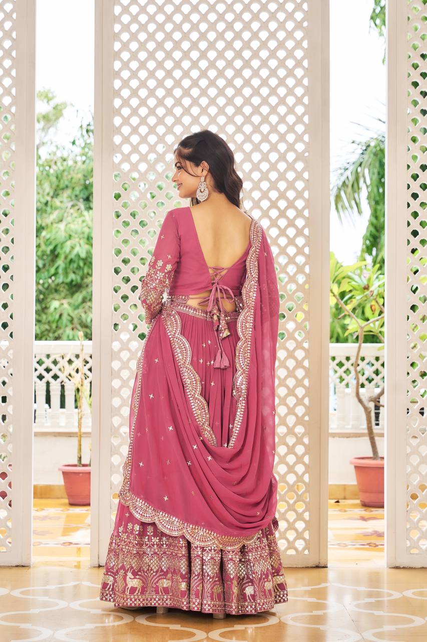 Designer Faux Georgette Lehenga Choli With Sequins Embroidery & Belt