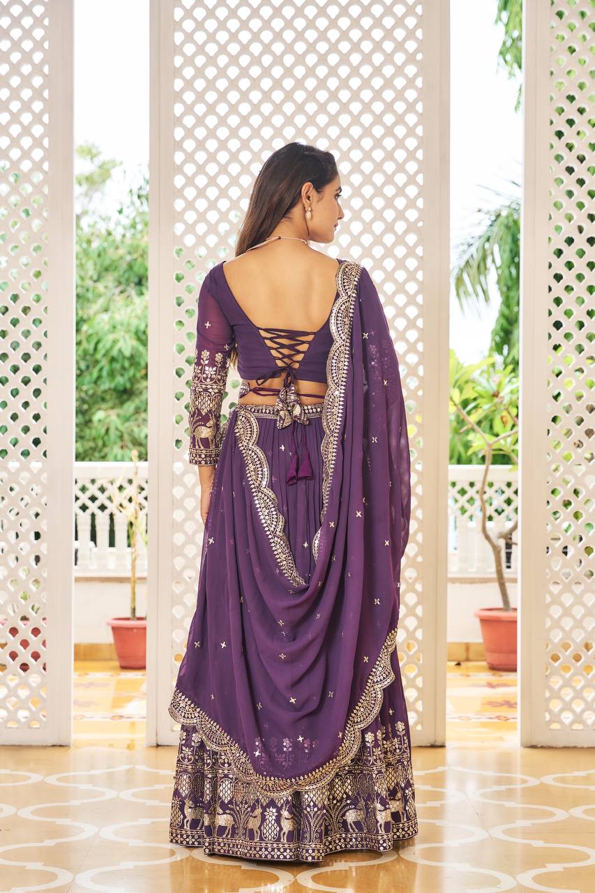 Designer Faux Georgette Lehenga Choli With Sequins Embroidery & Belt