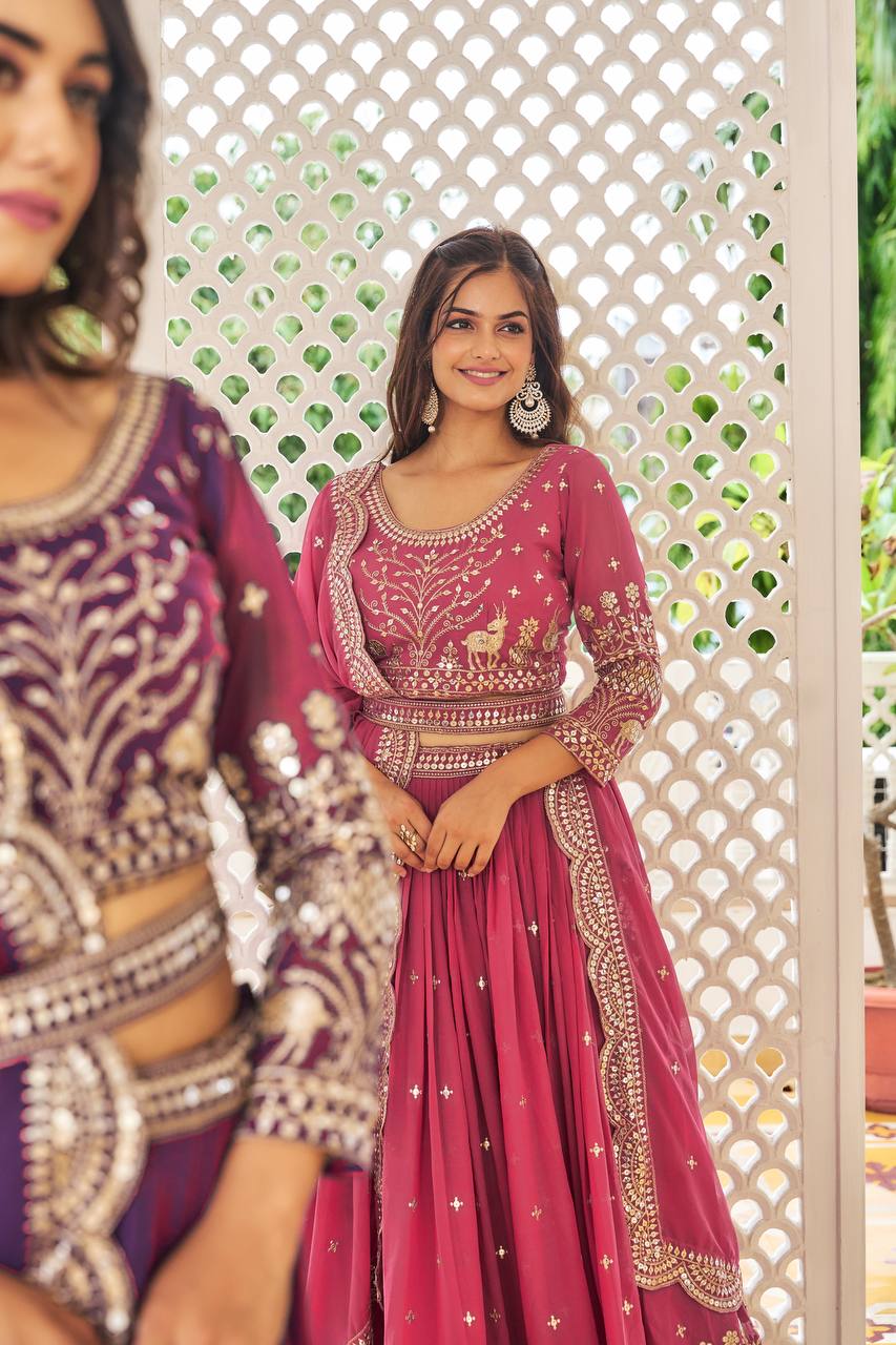 Designer Faux Georgette Lehenga Choli With Sequins Embroidery & Belt