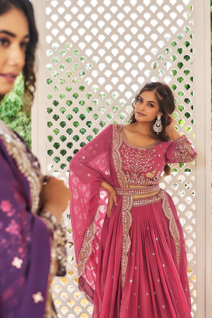 Designer Faux Georgette Lehenga Choli With Sequins Embroidery & Belt