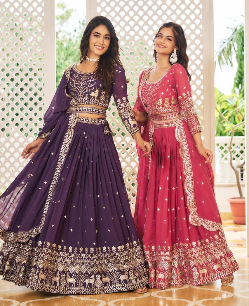 Designer Faux Georgette Lehenga Choli With Sequins Embroidery & Belt