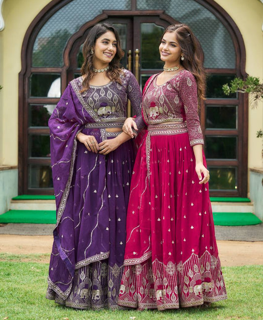Designer Heavy Faux Georgette Lehenga Choli With Embroidery Sequin Work & Belt