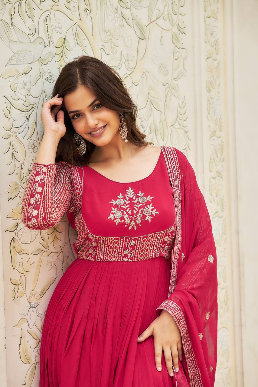 Magnificent Faux Georgette Sequins Worked Festival Long Gown & Duptta