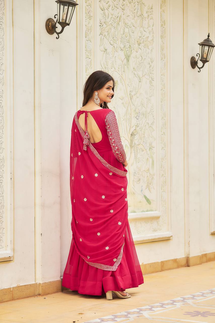 Magnificent Faux Georgette Sequins Worked Festival Long Gown & Duptta