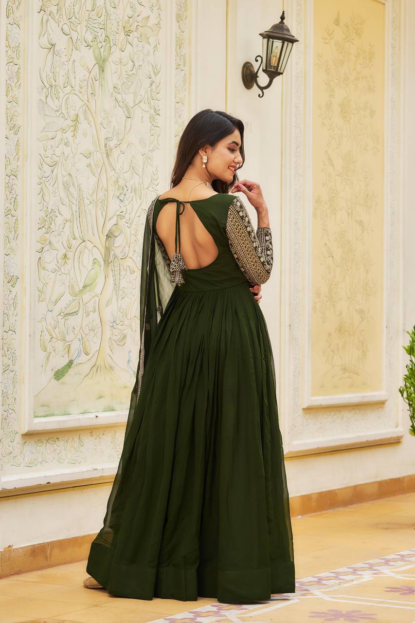 Magnificent Faux Georgette Sequins Worked Festival Long Gown & Duptta