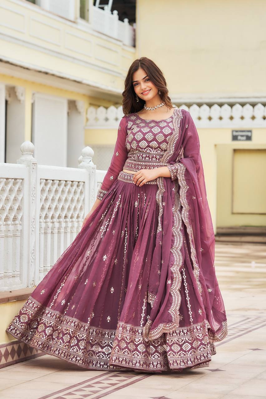 Designer Faux Georgette Lehenga Choli With 7mm Sequin Embroidery and Belt