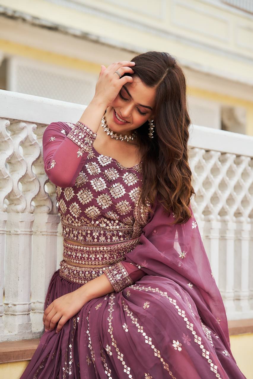 Designer Faux Georgette Lehenga Choli With 7mm Sequin Embroidery and Belt