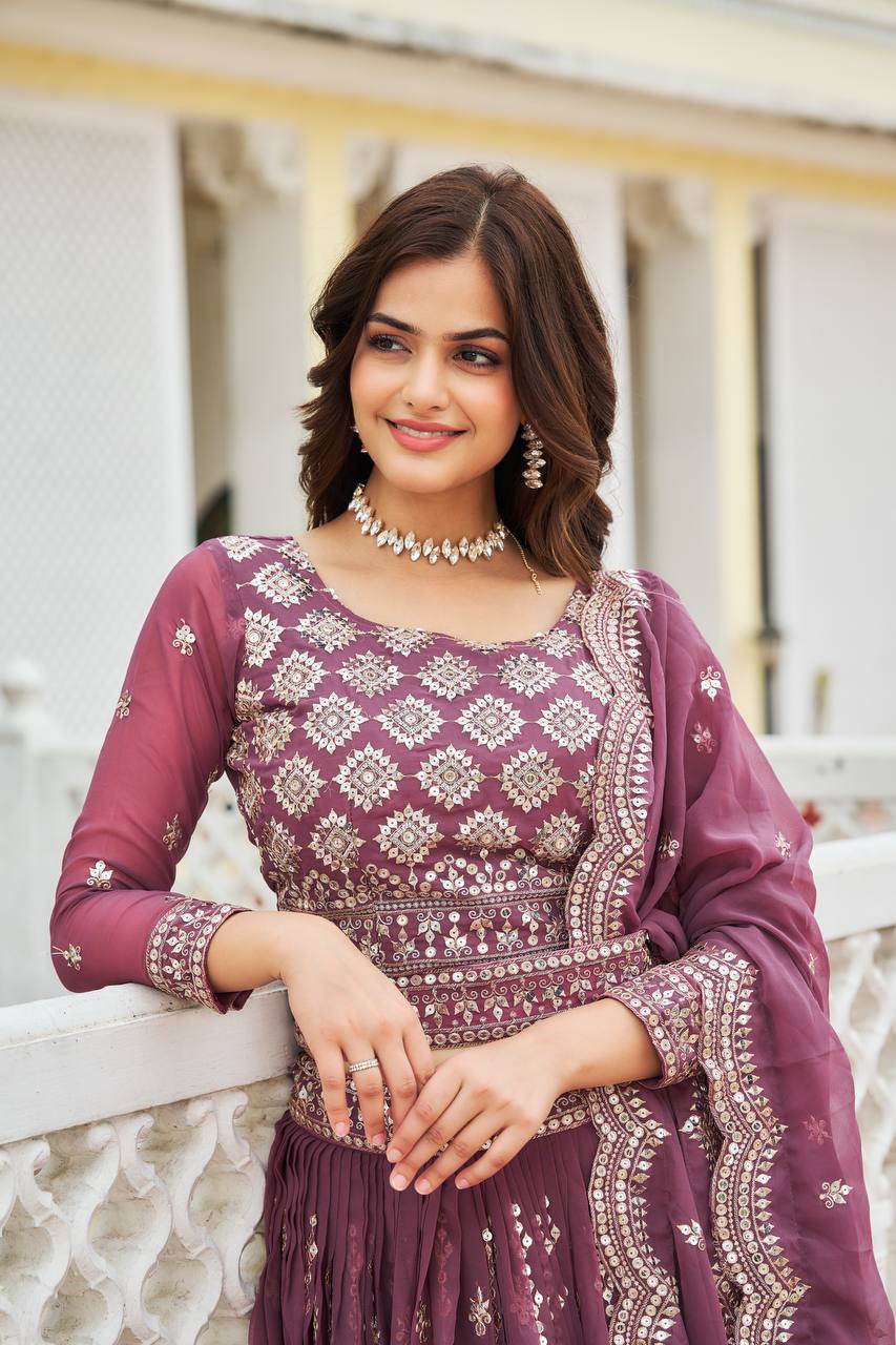 Designer Faux Georgette Lehenga Choli With 7mm Sequin Embroidery and Belt