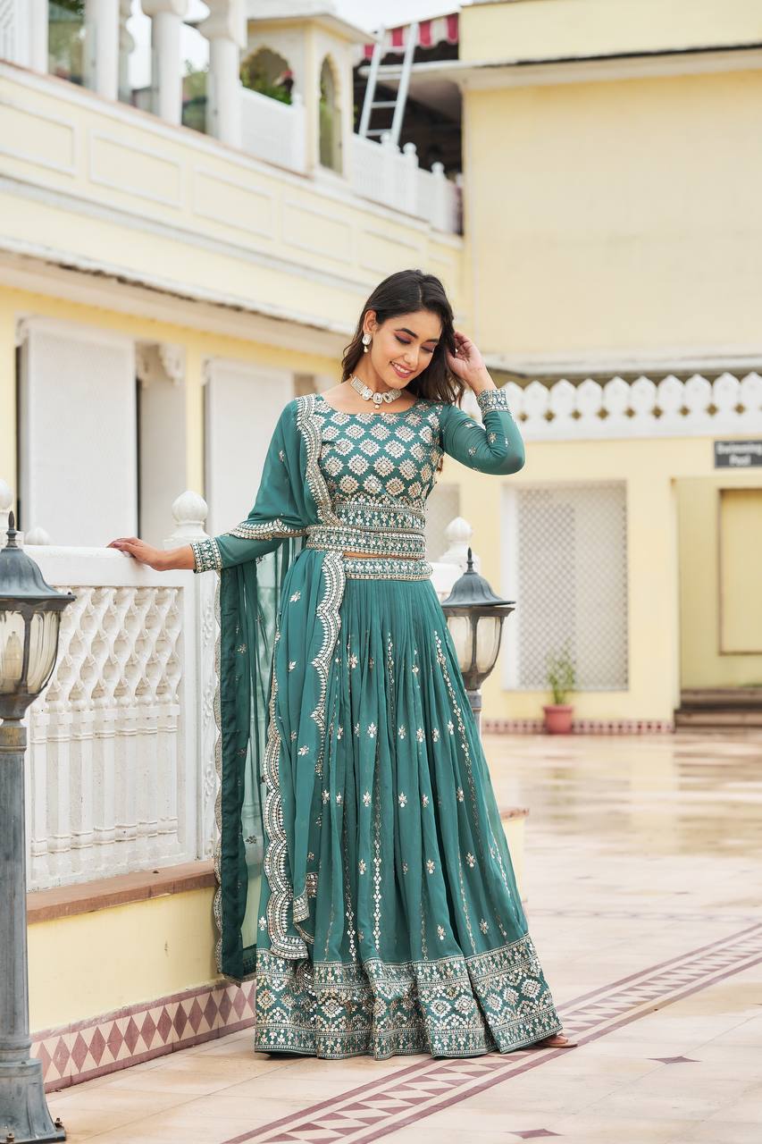 Designer Faux Georgette Lehenga Choli With 7mm Sequin Embroidery and Belt