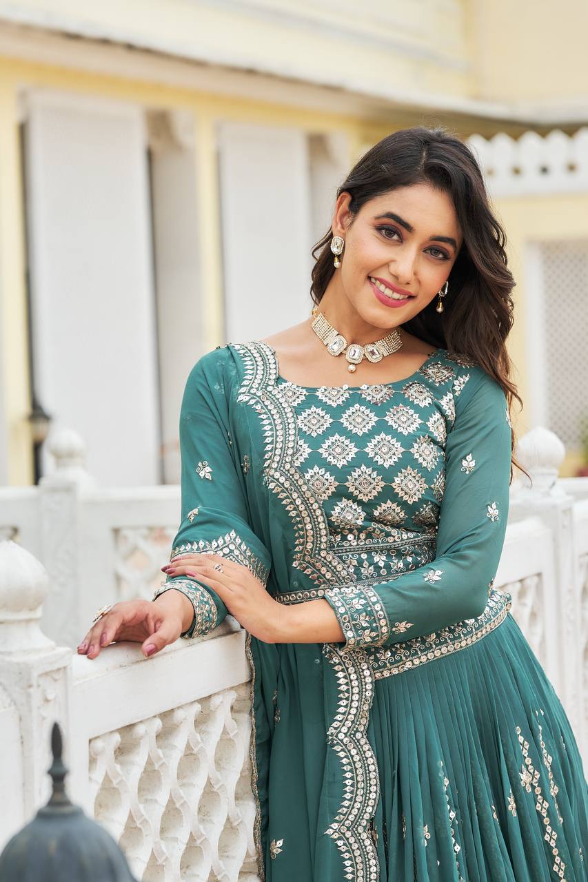 Designer Faux Georgette Lehenga Choli With 7mm Sequin Embroidery and Belt