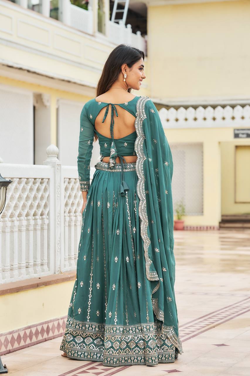 Designer Faux Georgette Lehenga Choli With 7mm Sequin Embroidery and Belt