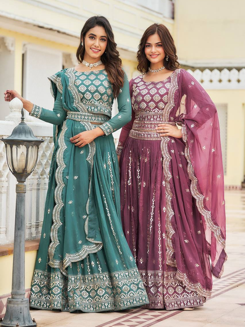 Designer Faux Georgette Lehenga Choli With 7mm Sequin Embroidery and Belt