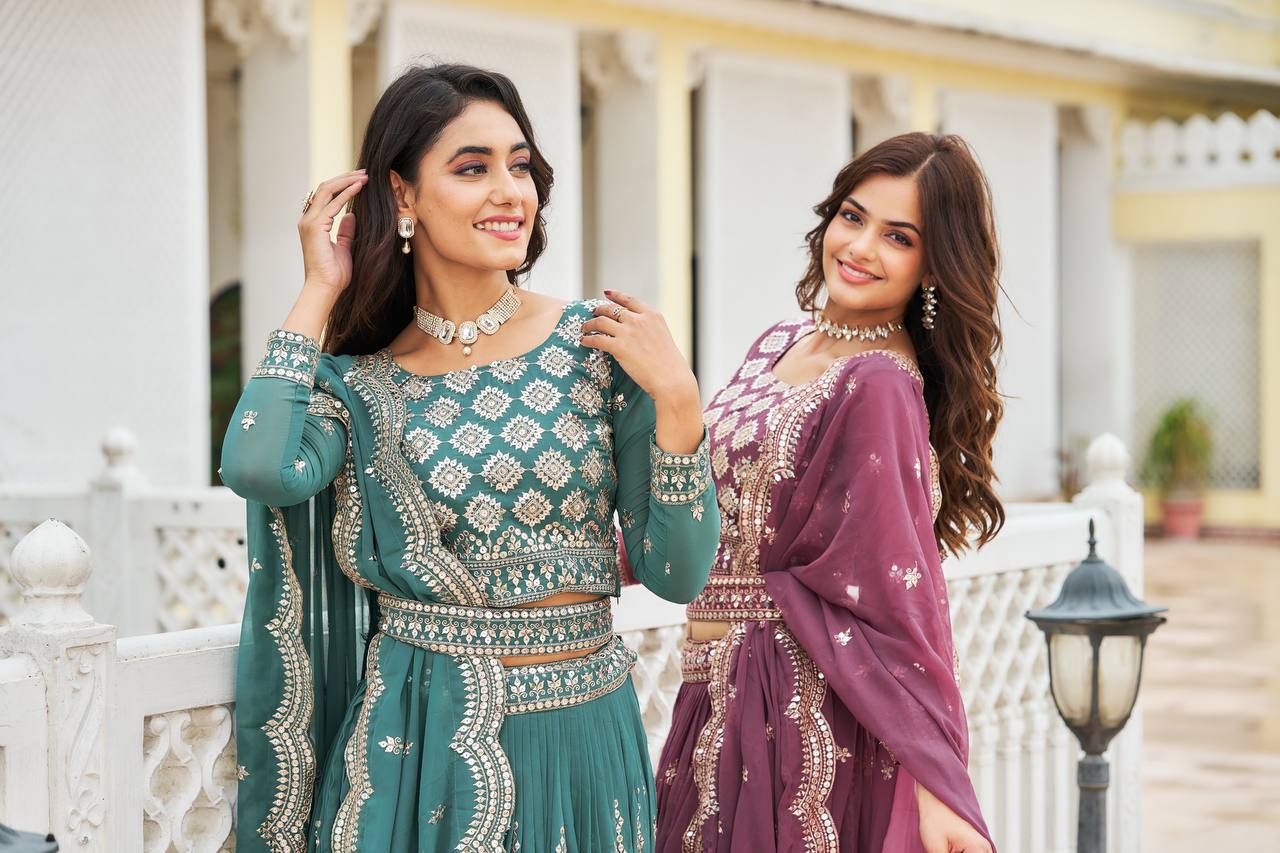 Designer Faux Georgette Lehenga Choli With 7mm Sequin Embroidery and Belt