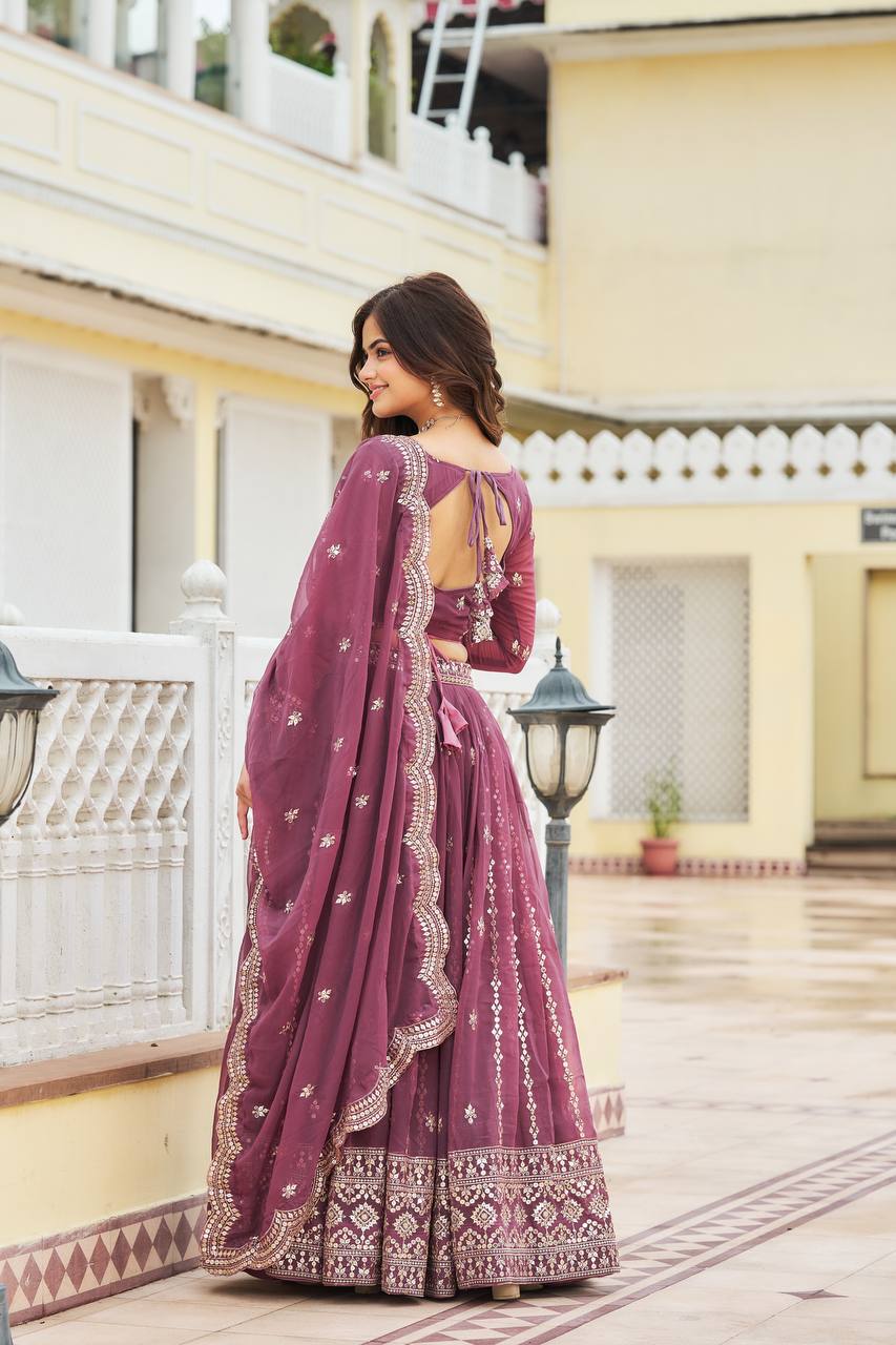 Designer Faux Georgette Lehenga Choli With 7mm Sequin Embroidery and Belt