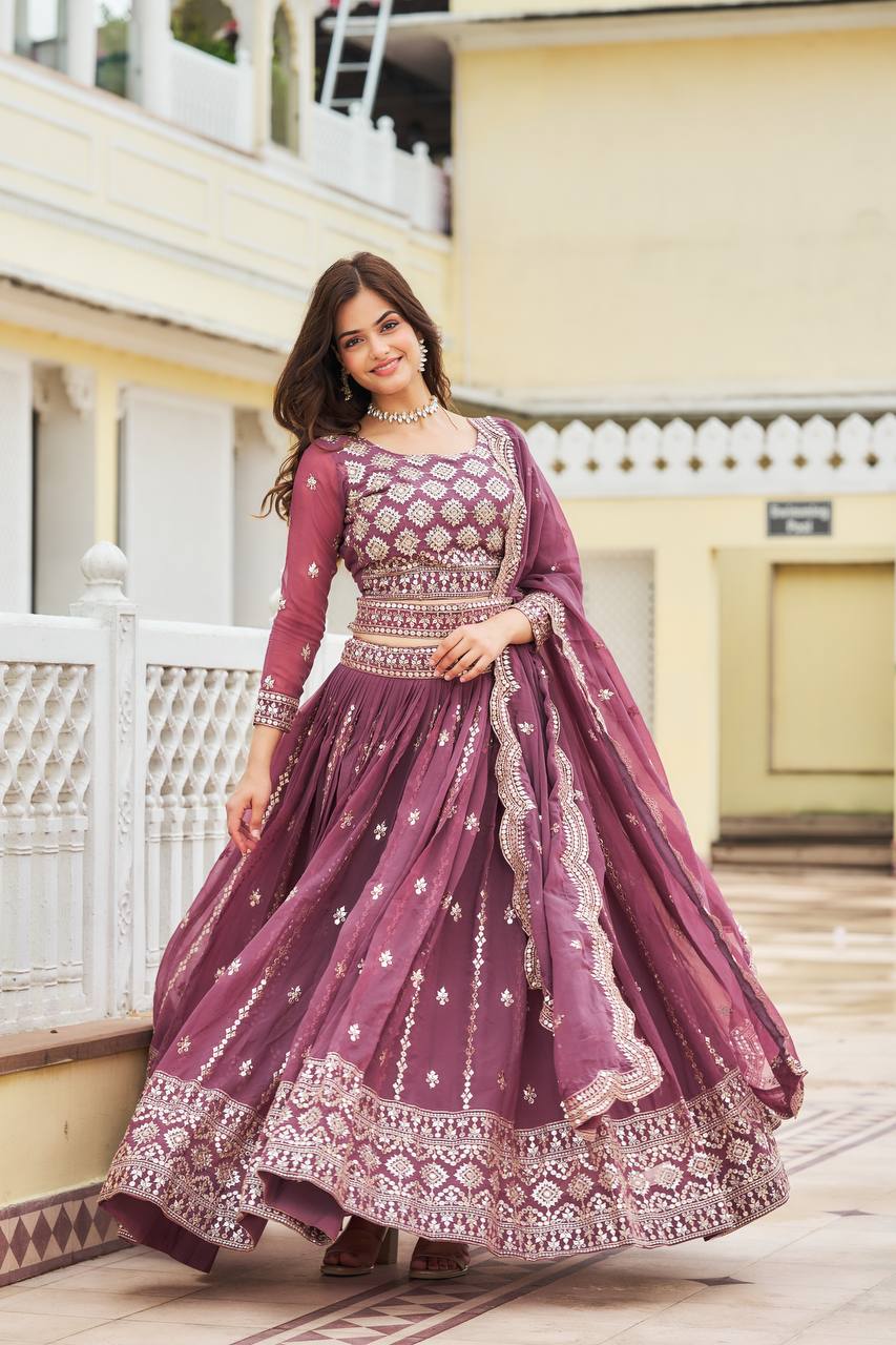 Designer Faux Georgette Lehenga Choli With 7mm Sequin Embroidery and Belt