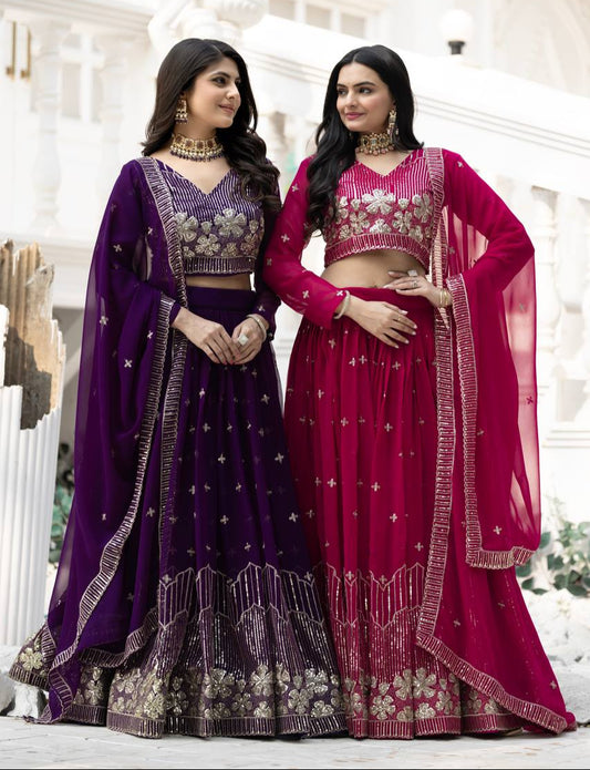 Elegant Faux Georgette Embroidered Lehenga Choli With Matching Dupatta