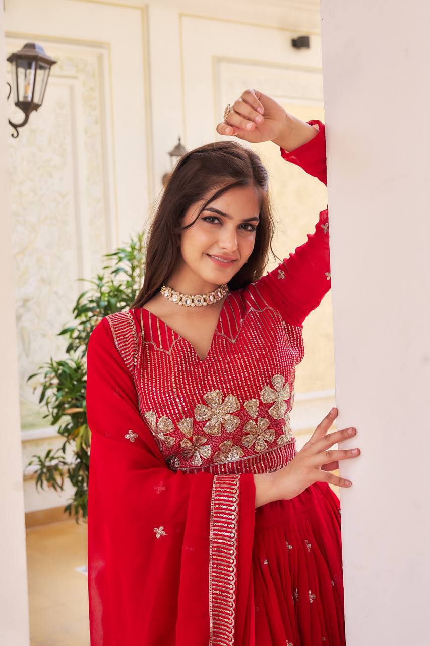 Elegant Faux Georgette Embroidered Lehenga Choli With Matching Dupatta