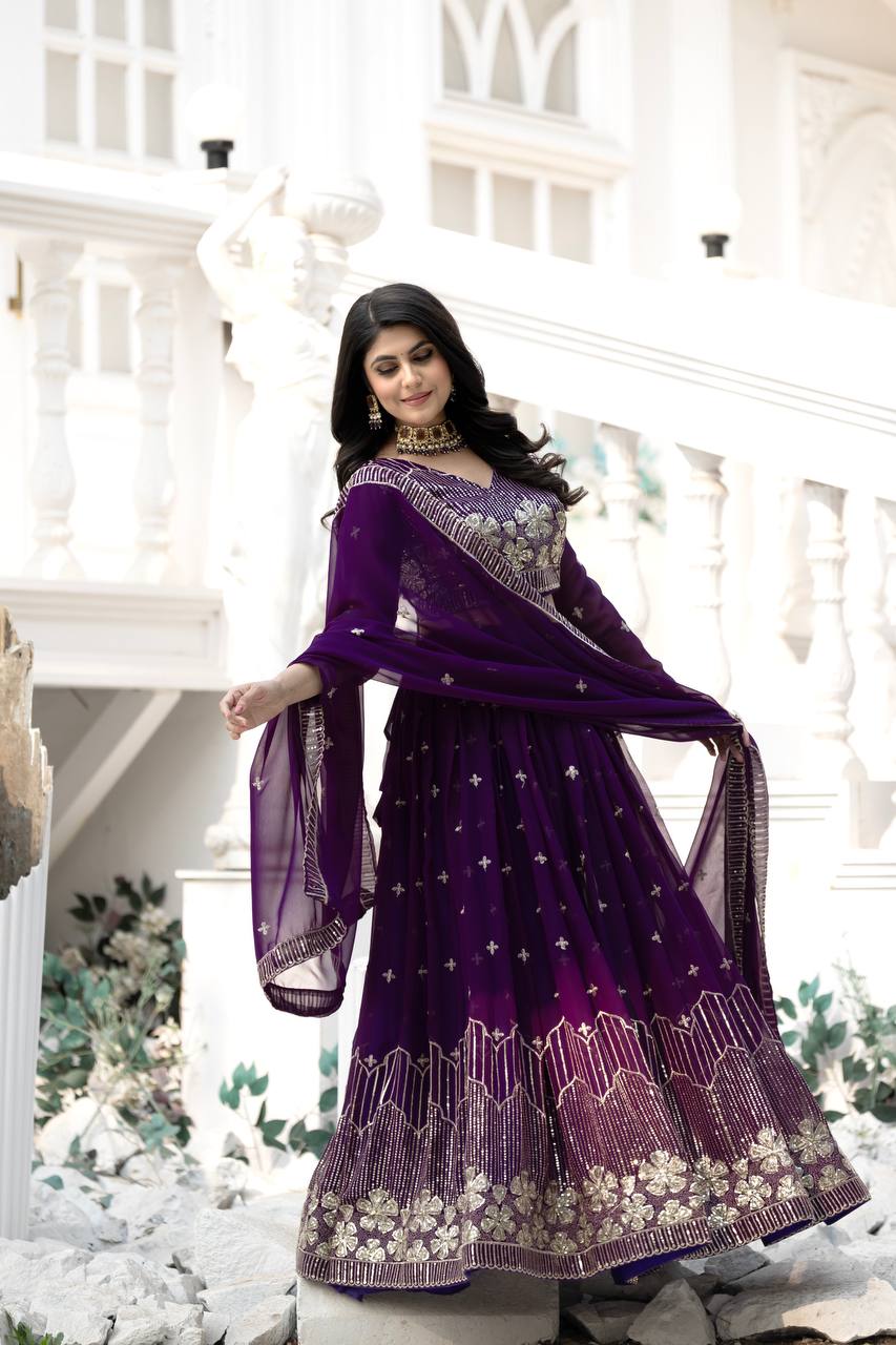 Elegant Faux Georgette Embroidered Lehenga Choli With Matching Dupatta