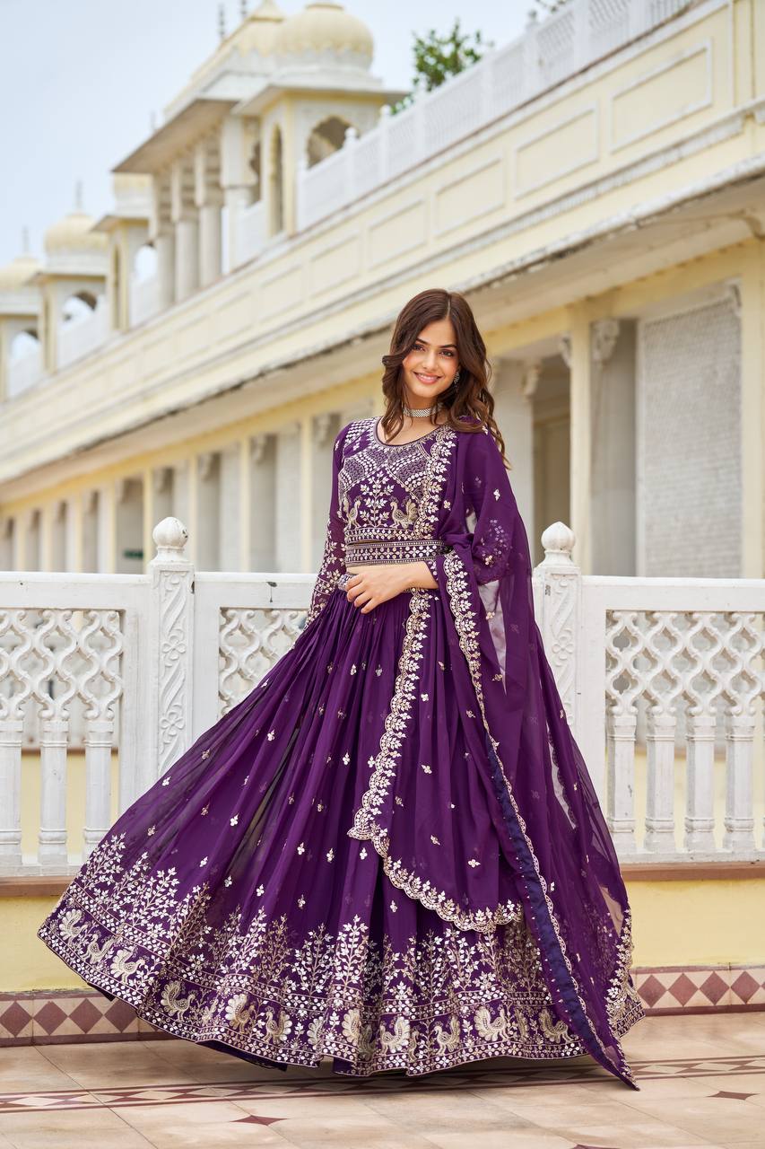 Ravishing Faux Georgette Sequins Embroidered Lehenga Choli