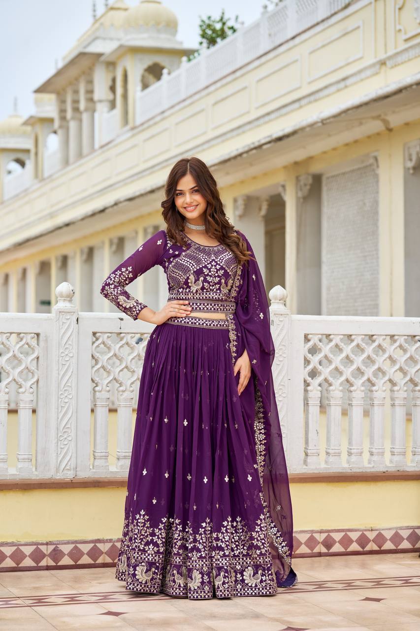 Ravishing Faux Georgette Sequins Embroidered Lehenga Choli
