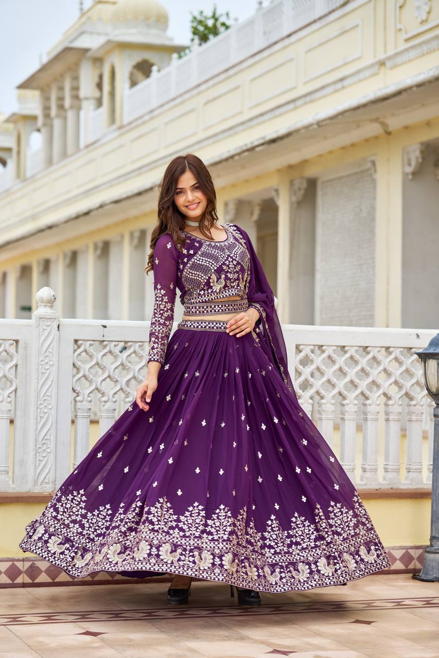 Ravishing Faux Georgette Sequins Embroidered Lehenga Choli