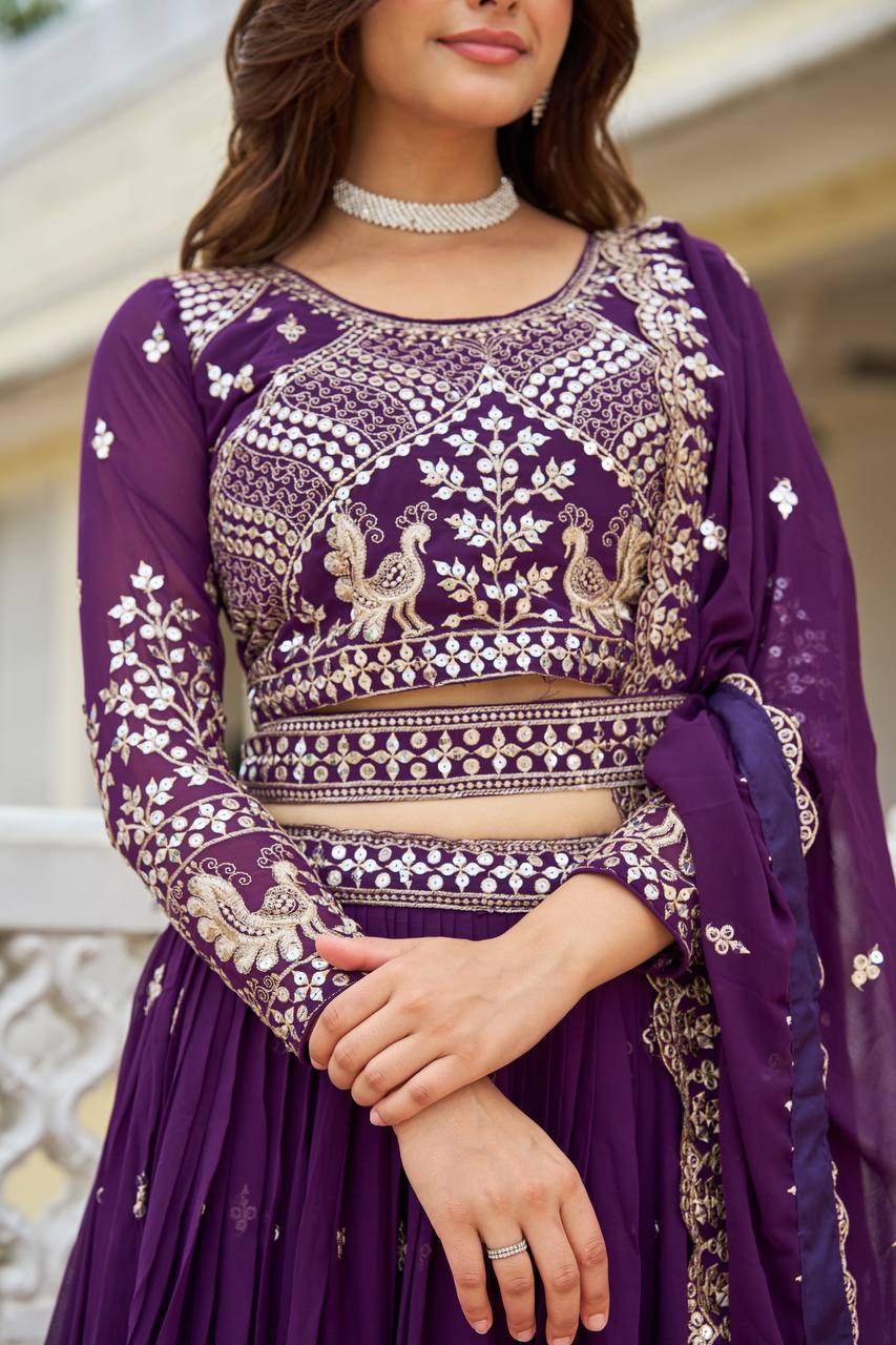 Ravishing Faux Georgette Sequins Embroidered Lehenga Choli