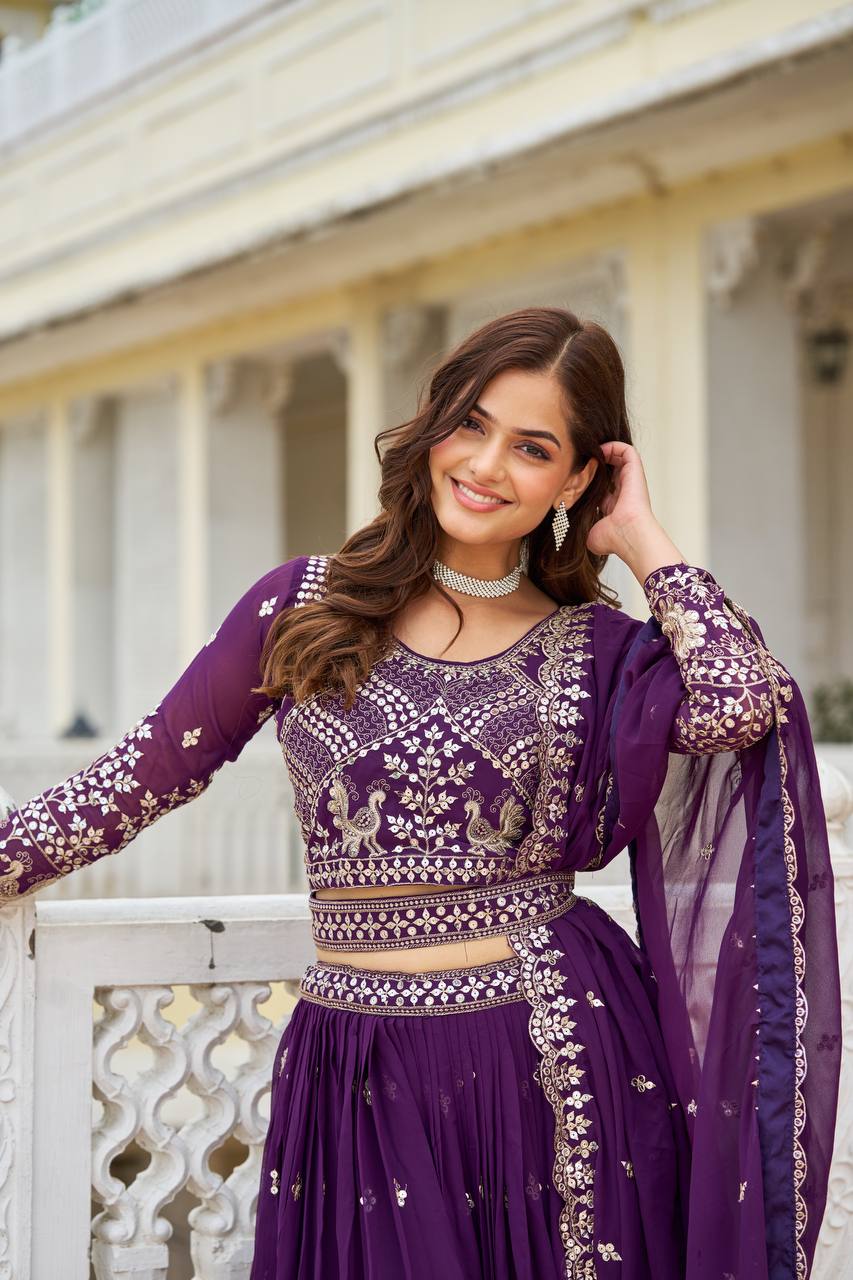 Ravishing Faux Georgette Sequins Embroidered Lehenga Choli