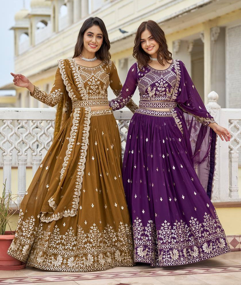 Ravishing Faux Georgette Sequins Embroidered Lehenga Choli