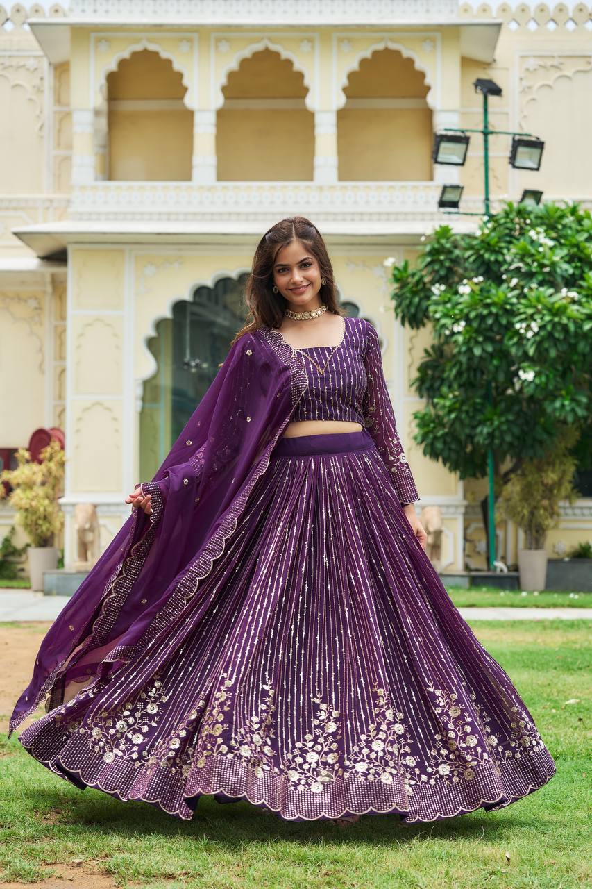 Divine Faux Georgette Sequins Embroidered Lehenga Choli