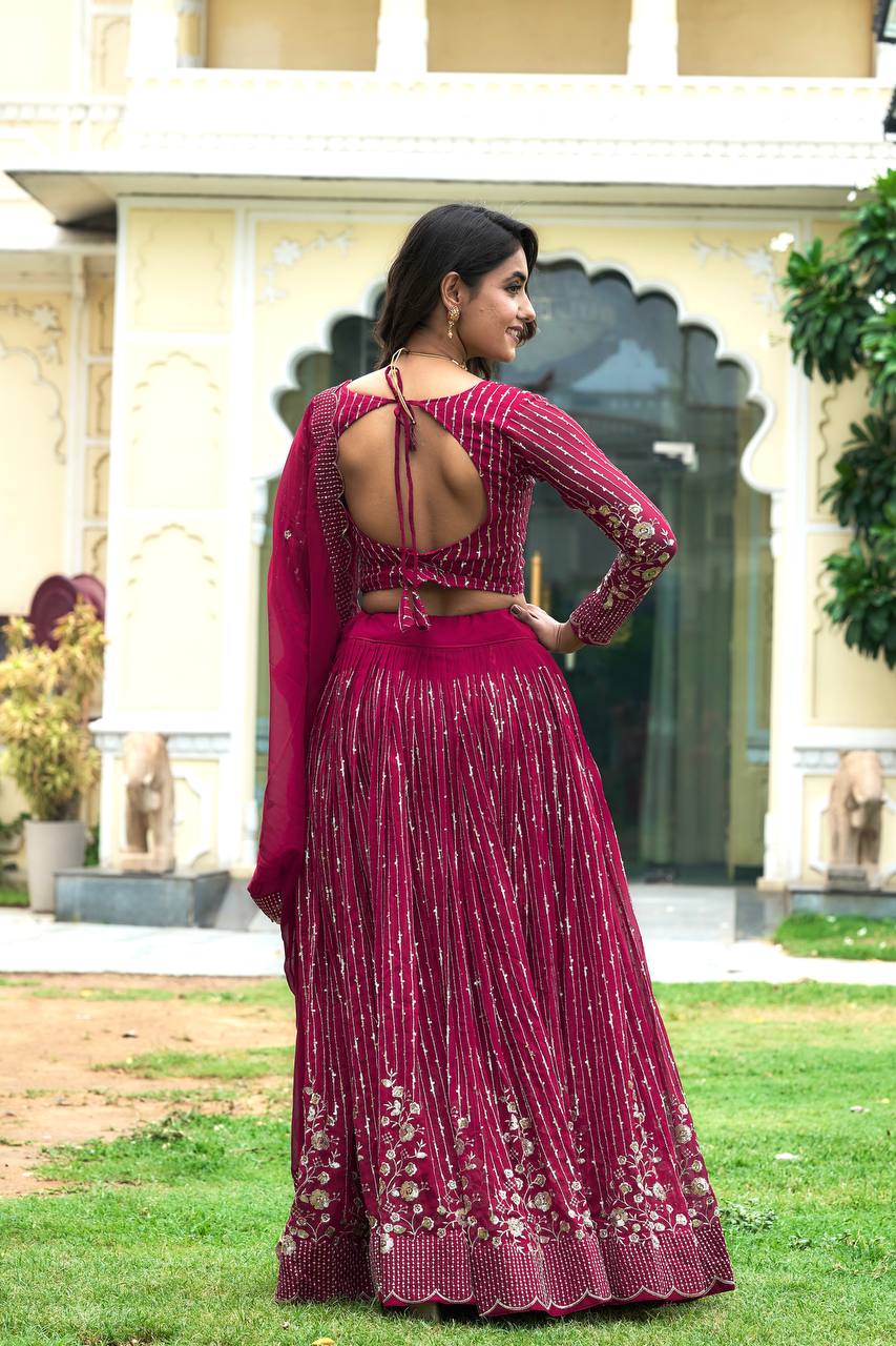 Divine Faux Georgette Sequins Embroidered Lehenga Choli