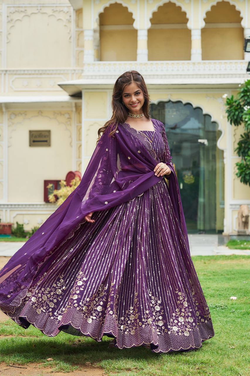 Divine Faux Georgette Sequins Embroidered Lehenga Choli
