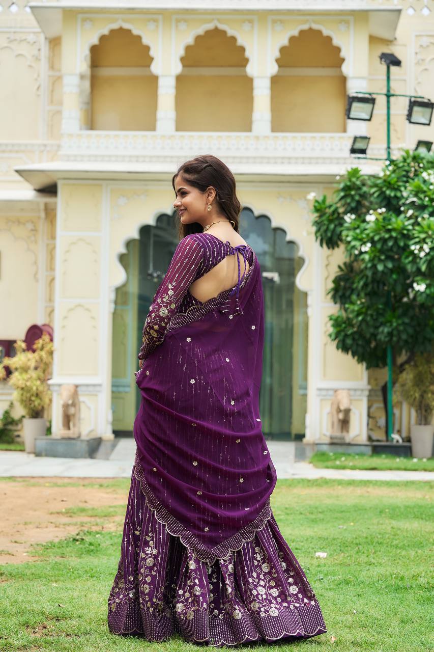 Divine Faux Georgette Sequins Embroidered Lehenga Choli