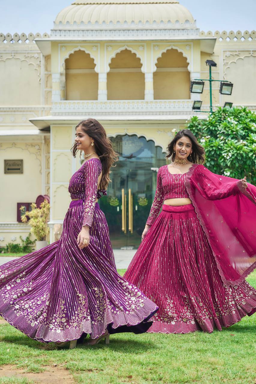 Divine Faux Georgette Sequins Embroidered Lehenga Choli