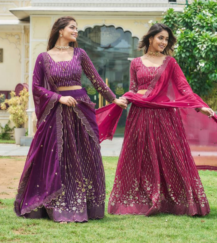 Divine Faux Georgette Sequins Embroidered Lehenga Choli