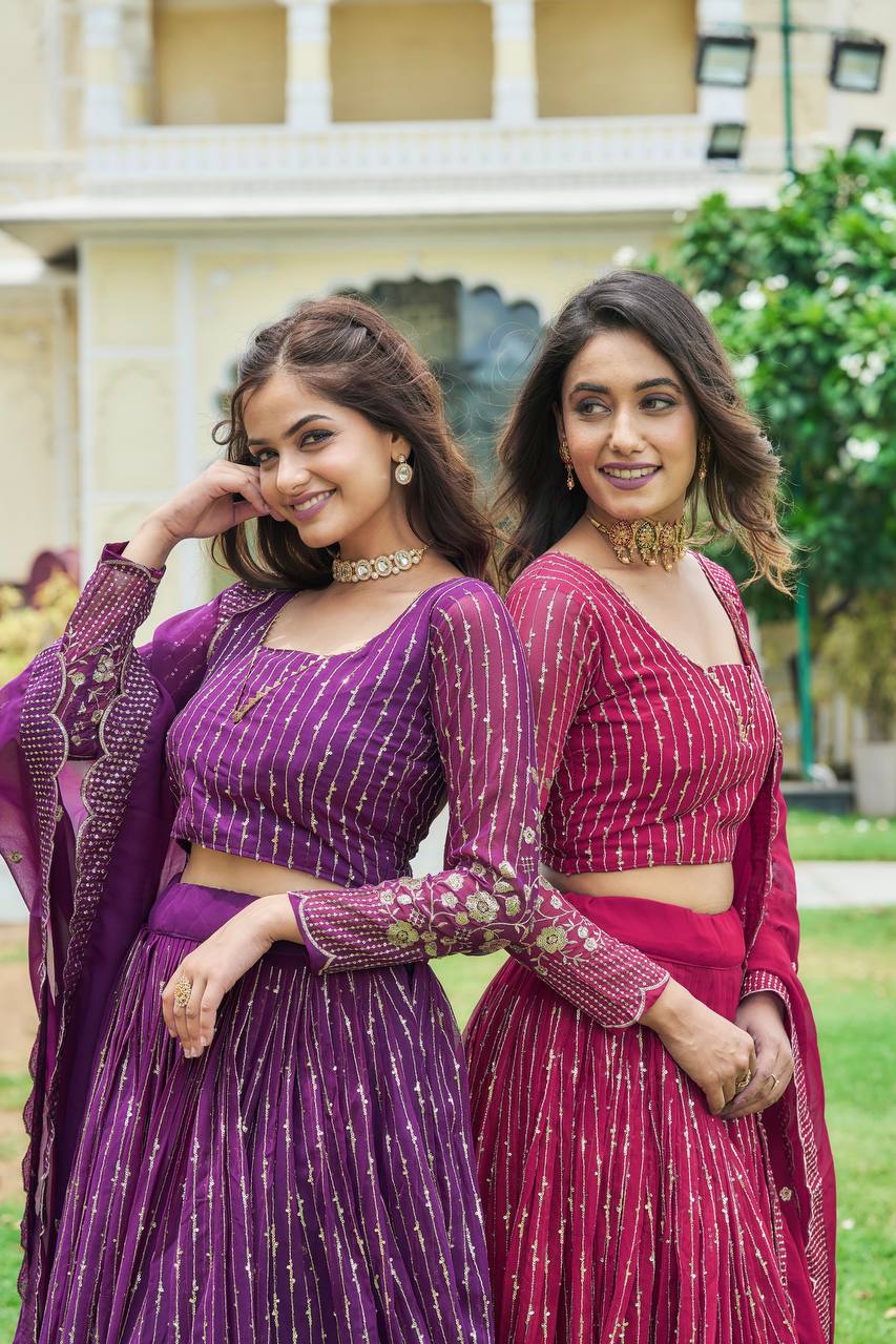 Divine Faux Georgette Sequins Embroidered Lehenga Choli
