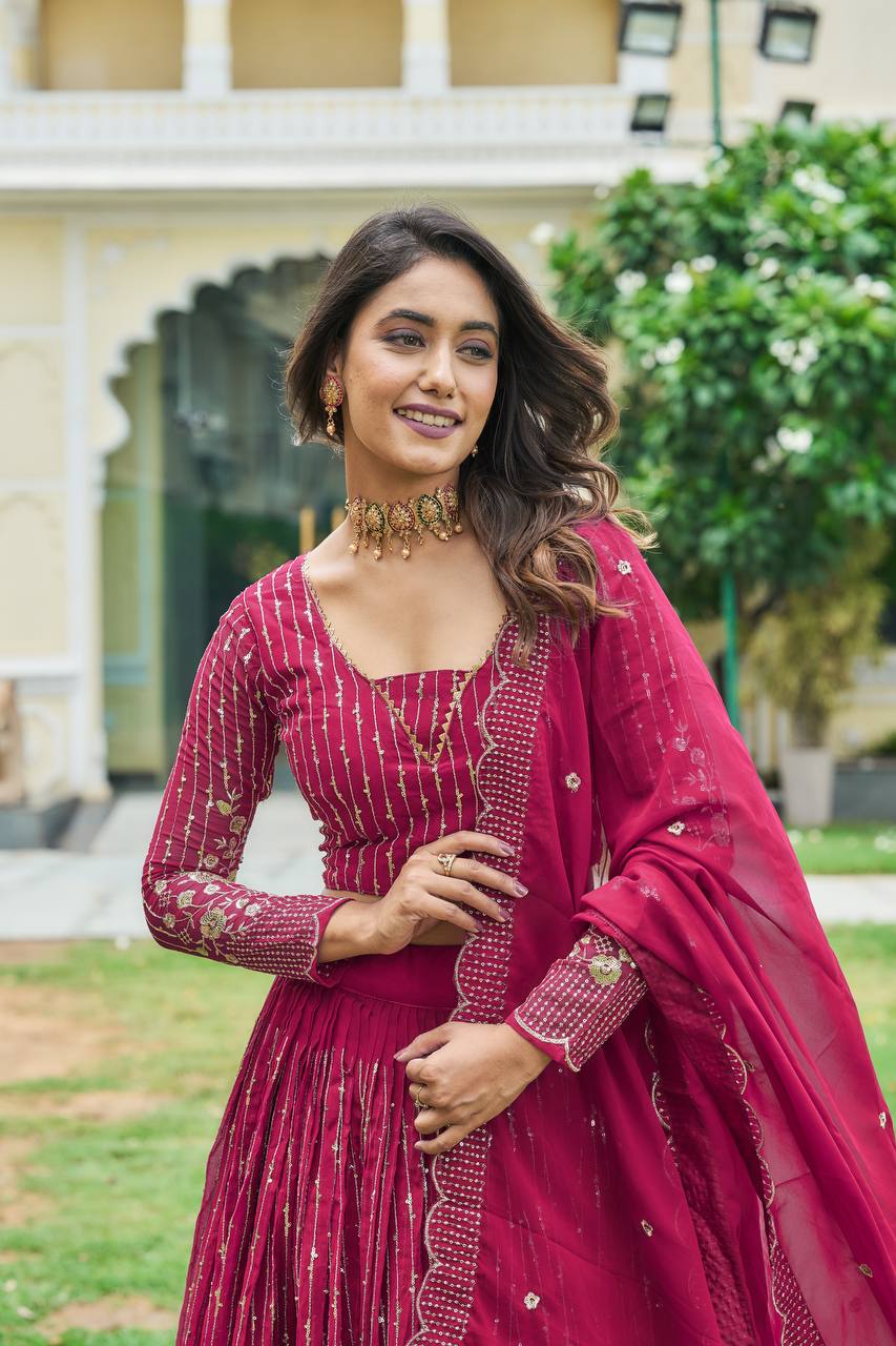 Divine Faux Georgette Sequins Embroidered Lehenga Choli