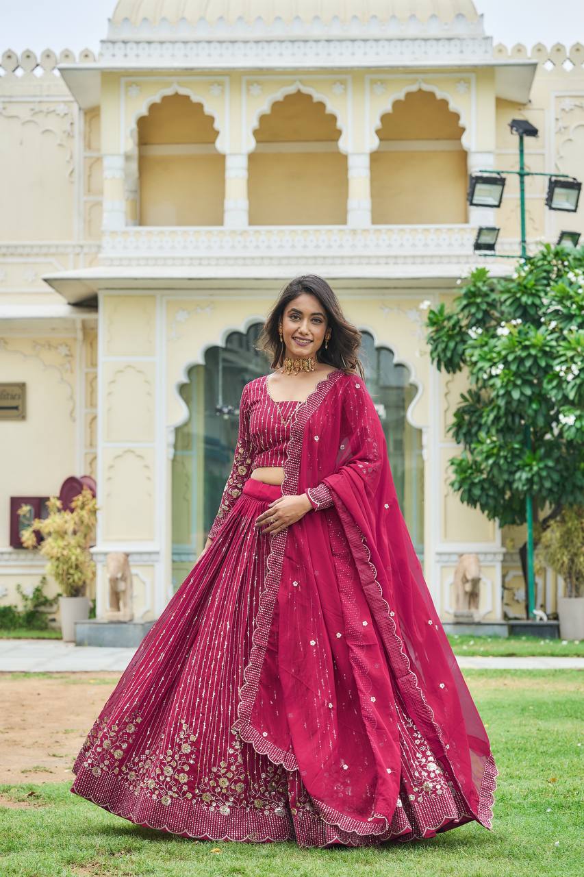 Divine Faux Georgette Sequins Embroidered Lehenga Choli