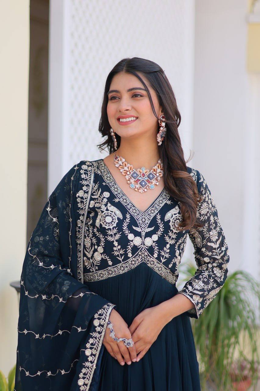 Fabulous Faux Georgette Heavy Sequins Embroidered Gown With Dupatta