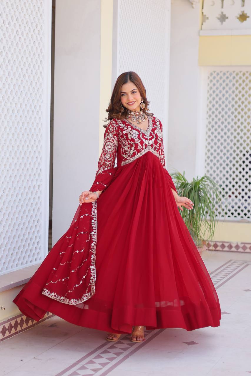 Fabulous Faux Georgette Heavy Sequins Embroidered Gown With Dupatta