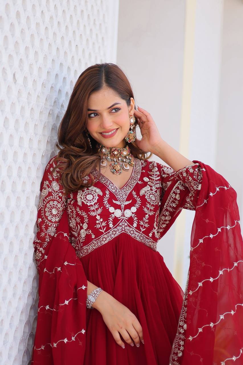 Fabulous Faux Georgette Heavy Sequins Embroidered Gown With Dupatta