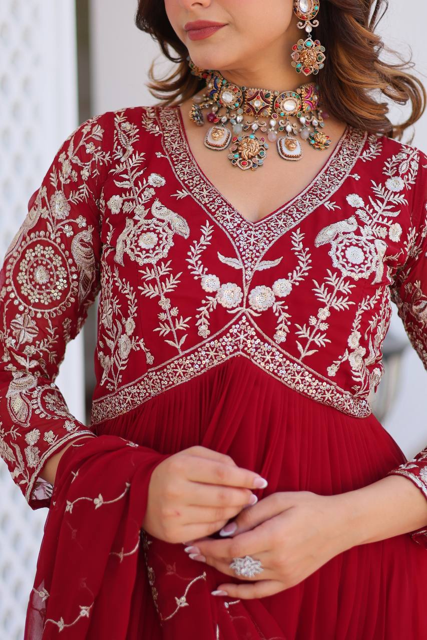 Fabulous Faux Georgette Heavy Sequins Embroidered Gown With Dupatta