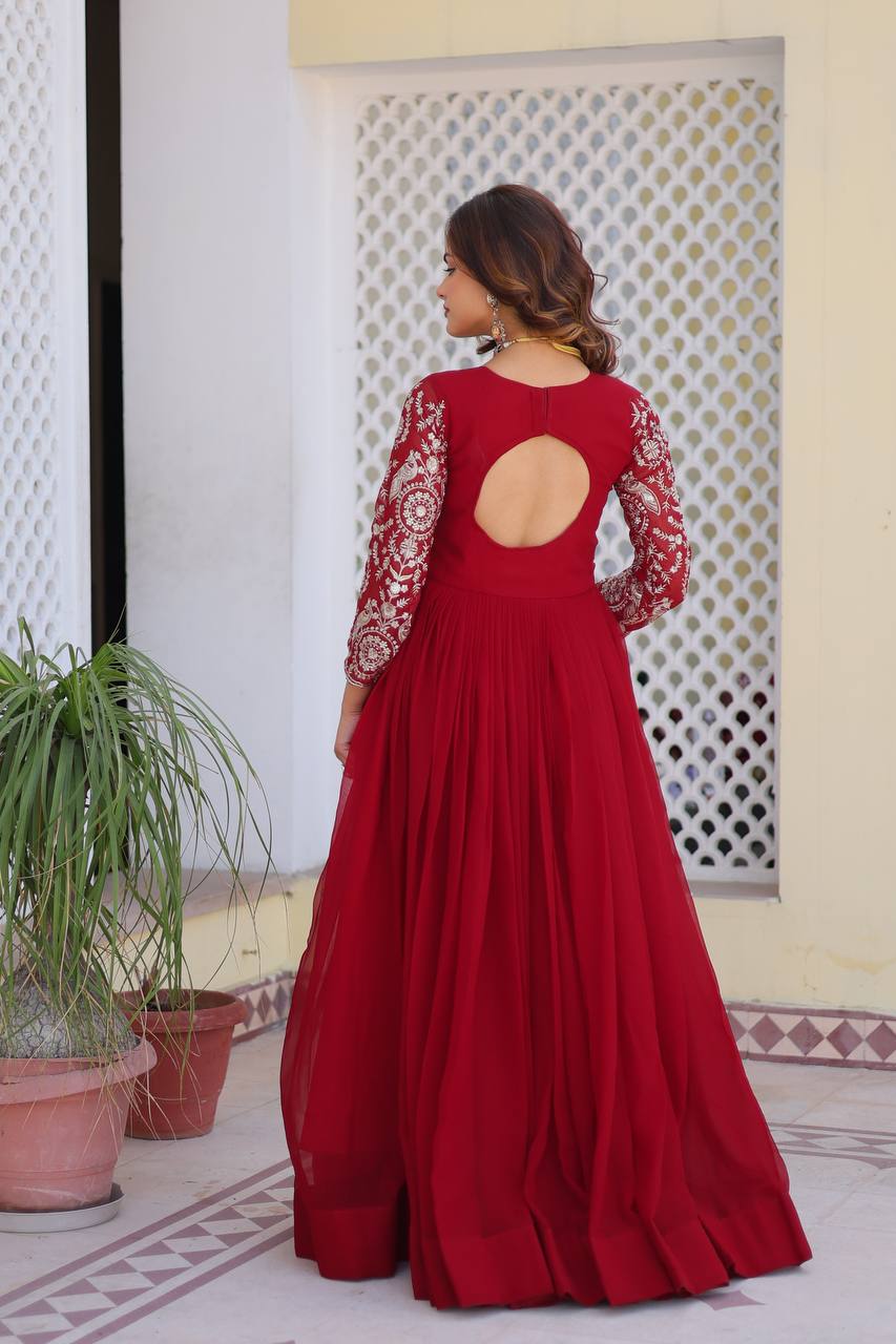 Fabulous Faux Georgette Heavy Sequins Embroidered Gown With Dupatta