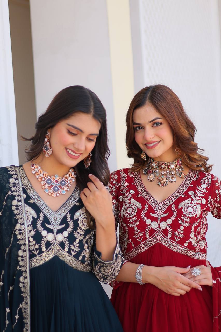 Fabulous Faux Georgette Heavy Sequins Embroidered Gown With Dupatta