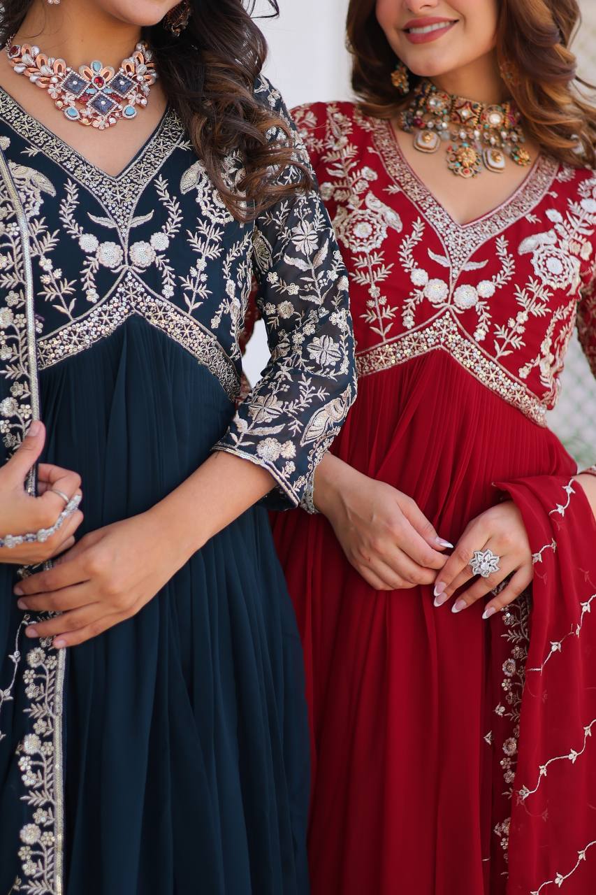 Fabulous Faux Georgette Heavy Sequins Embroidered Gown With Dupatta
