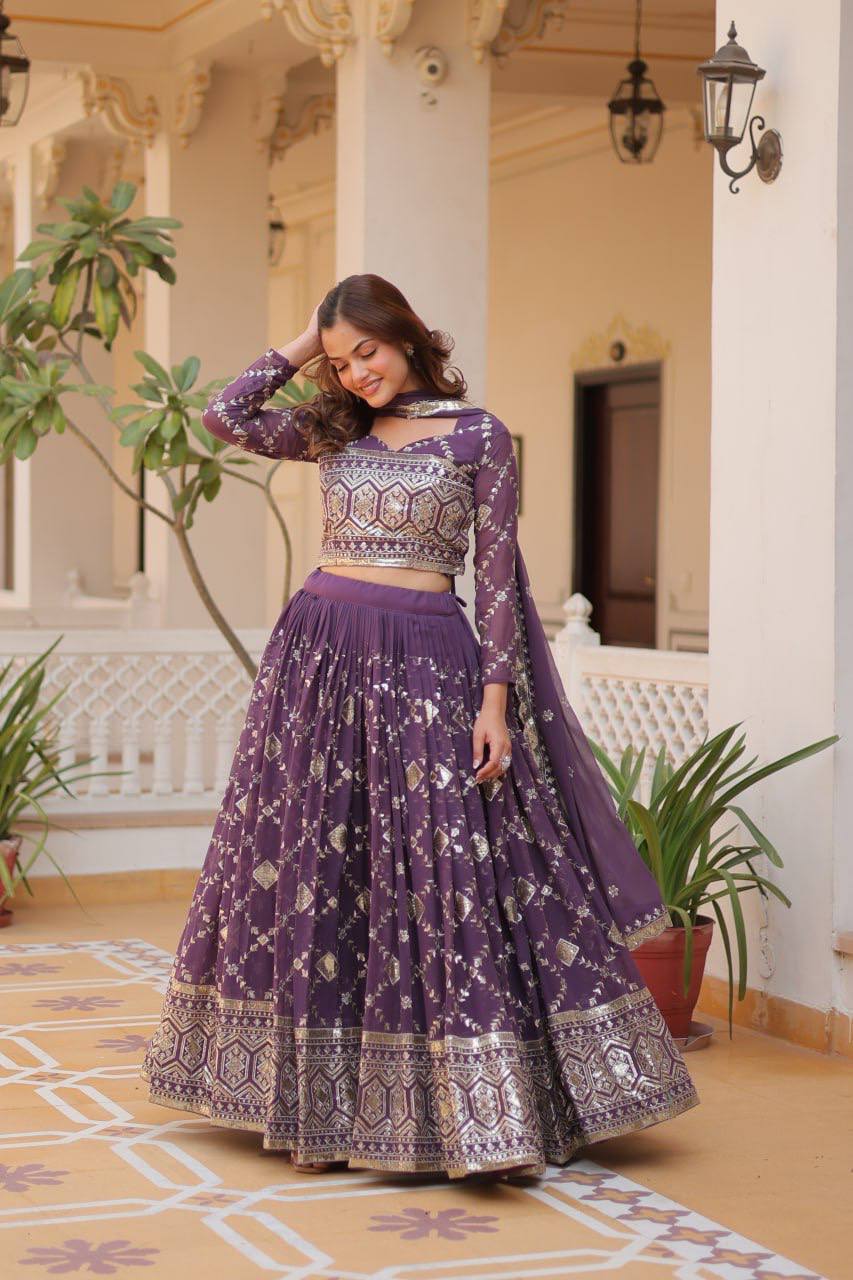 Heavy Faux Georgette Embroidered Lehenga Choli With Dori Latkan