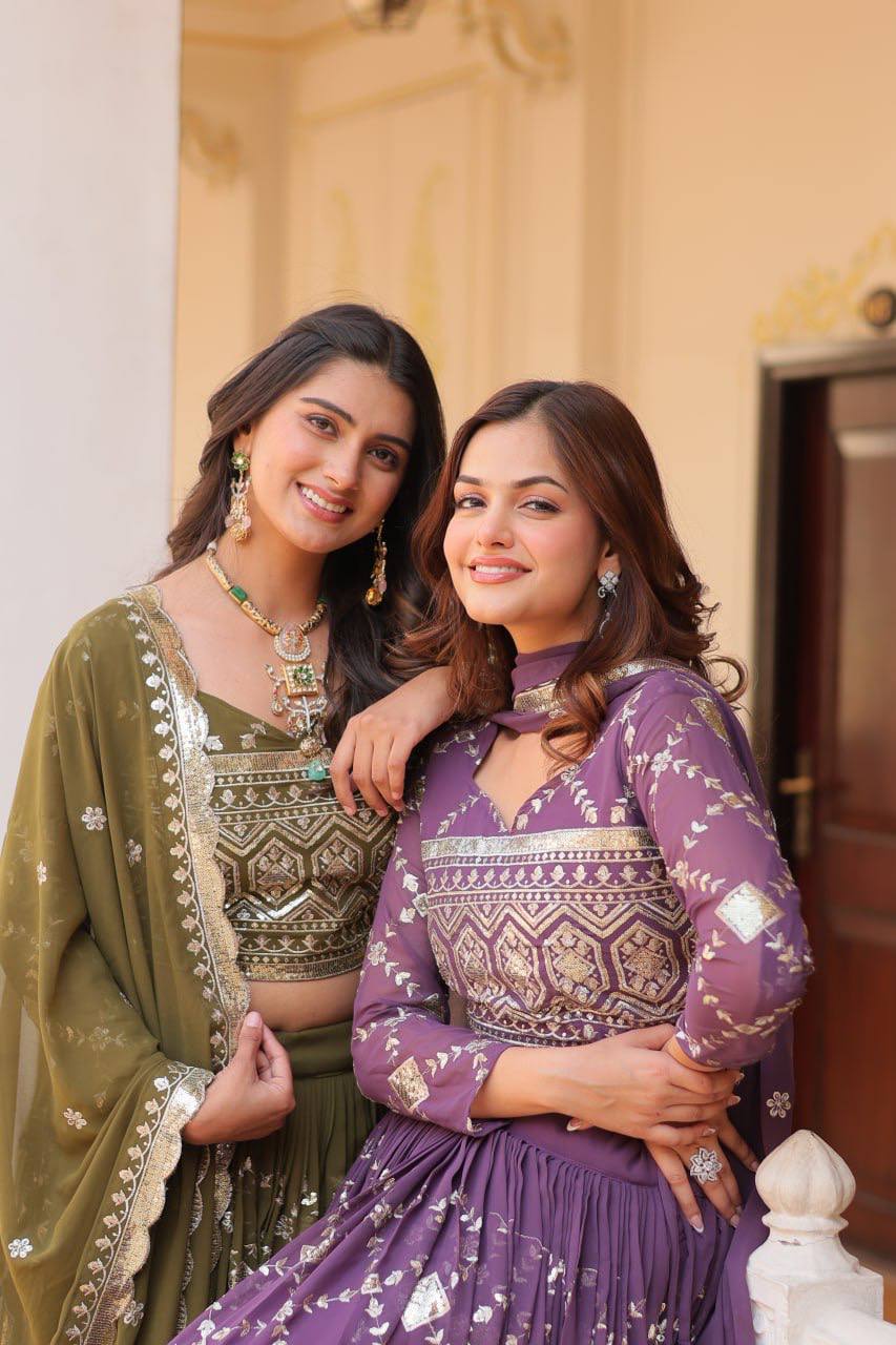 Heavy Faux Georgette Embroidered Lehenga Choli With Dori Latkan