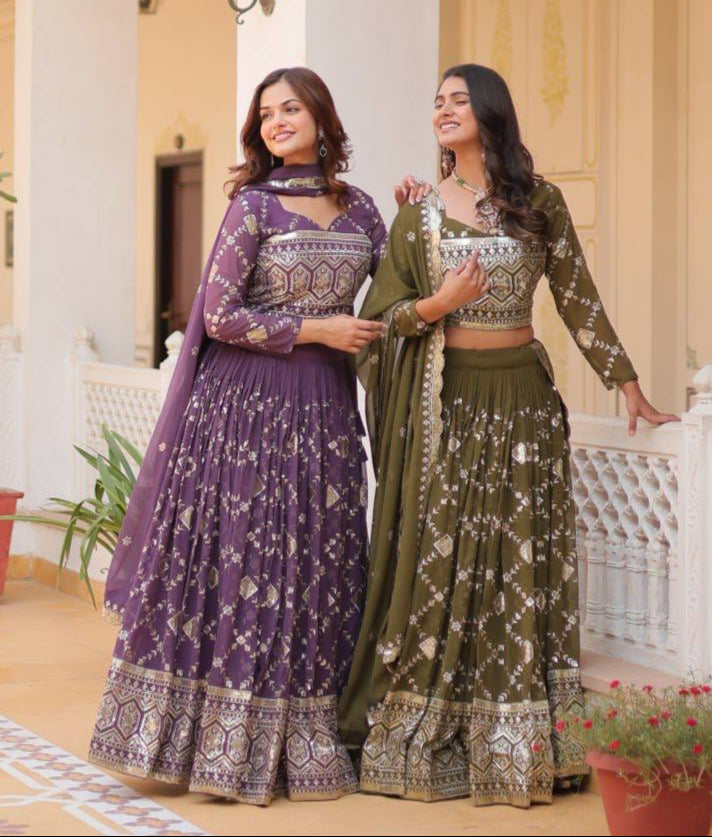 Heavy Faux Georgette Embroidered Lehenga Choli With Dori Latkan