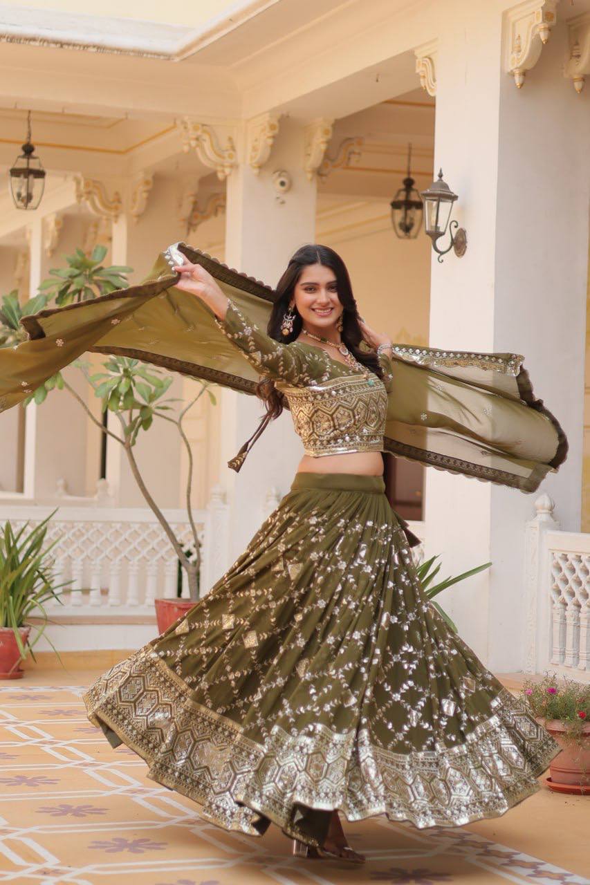 Heavy Faux Georgette Embroidered Lehenga Choli With Dori Latkan